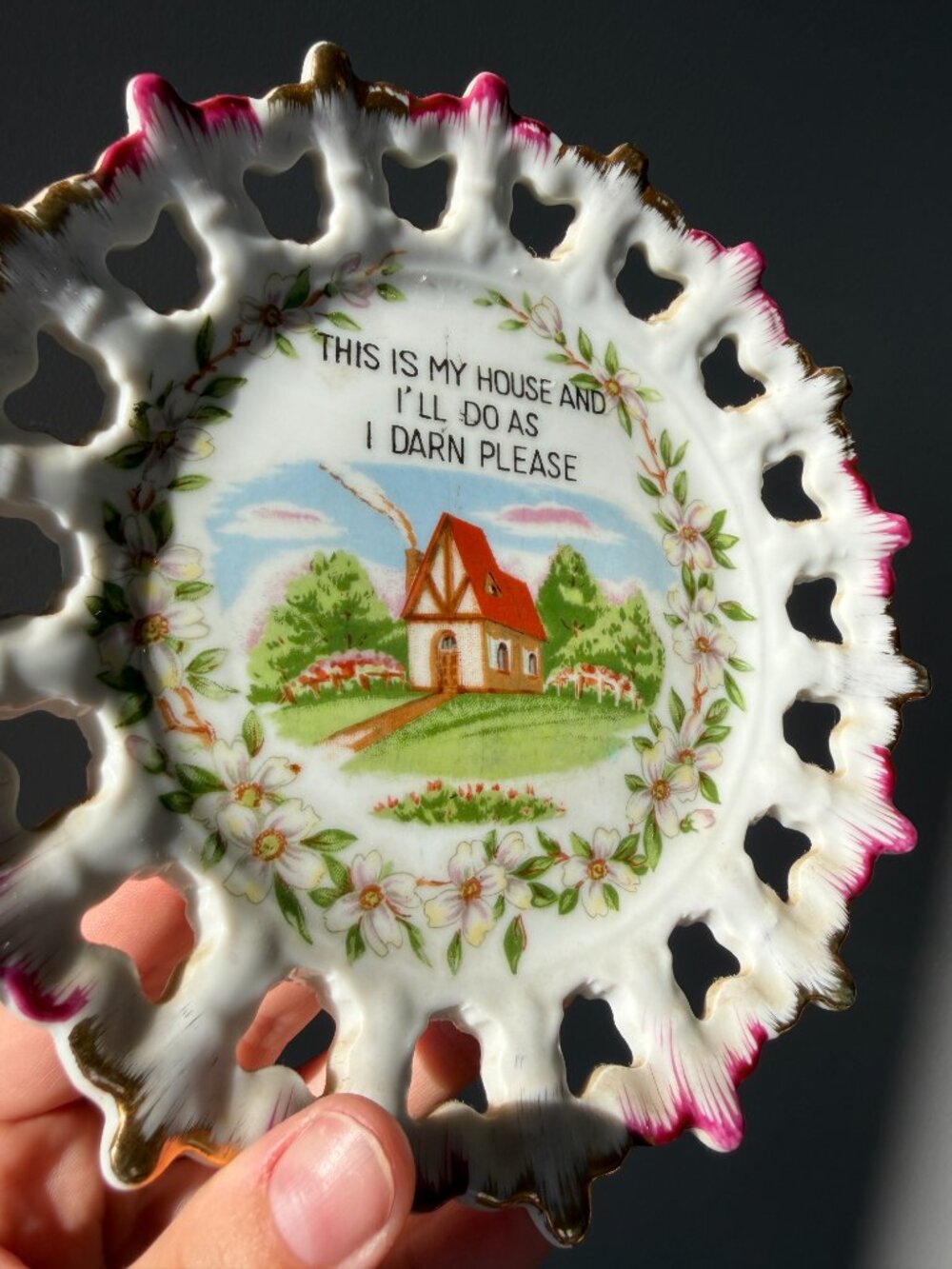 2/$40 ๐ธ Cottagecore Porcelain Plate 'This Is My House I'll Do As I Darn Please" - Picture 2 of 5